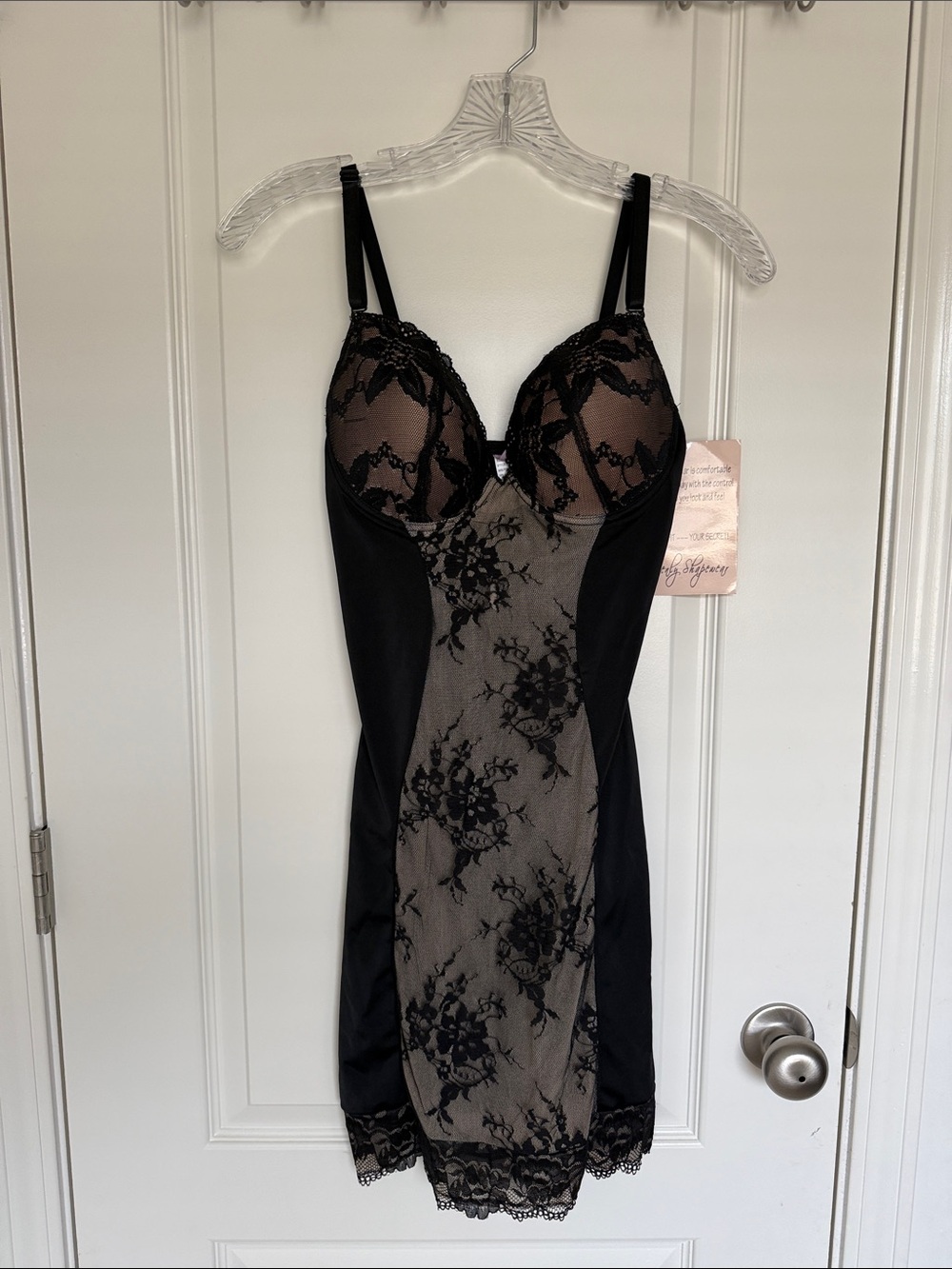 Black Lace Chemise with Nude Illusion Panel